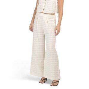 CELINA MOON Sonia Beige Striped Wide-Leg Pants